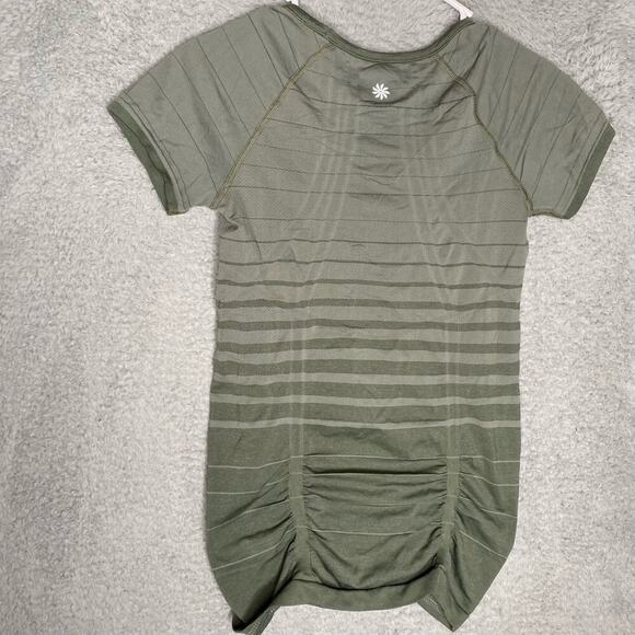 Athleta womens workout top non slip ruched short sleeve striped tight gym Small - Picture 2 of 9